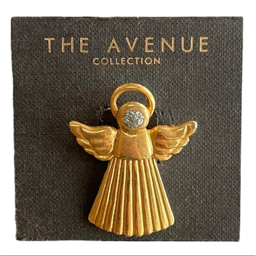 Angel Of Blessings Gold Crystal Pin Brooch Spiritual Religious Inspirational